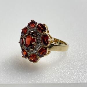 Gold Tone Sterling Silver Garnet Cluster Ring Size 6